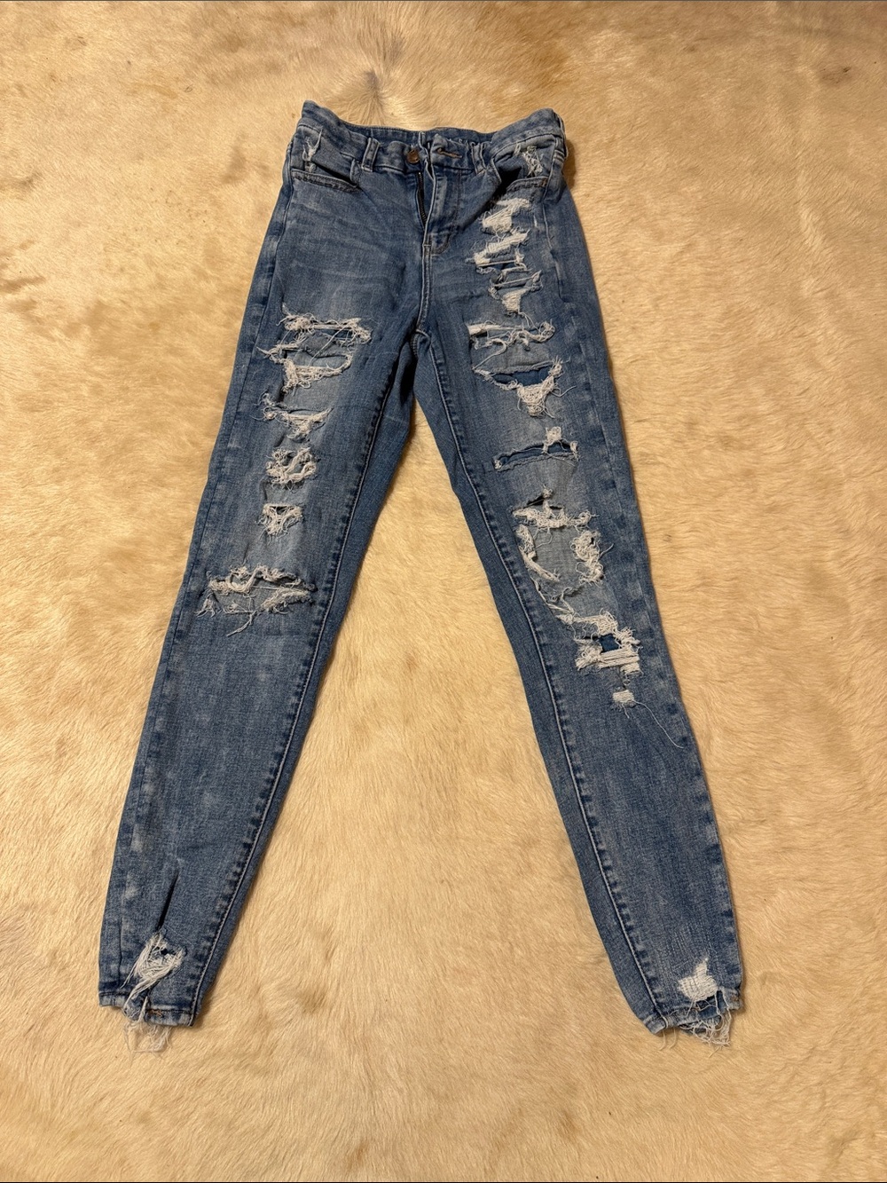 American Eagle Outfitters Distressed Skinny Jeans - Blue